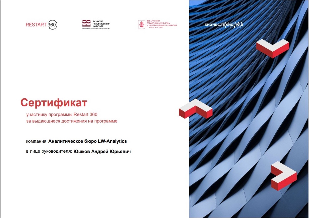 Фото сертификат LW-Analytics